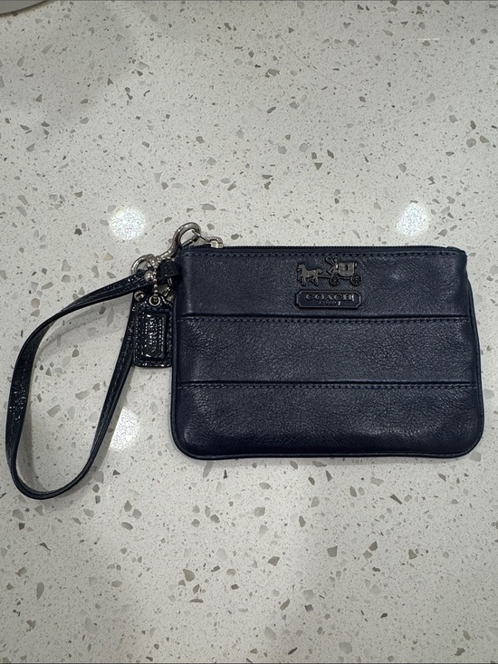 Coach Handbags - Coach navy Leather Zip Wristlet with Carriage Emblem